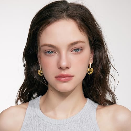 Unique Black Heart Pendant 18k Gold Plated Cubic Zirconia Hoop Earrings for Women.3