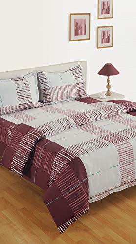 Image of Swayam Roto Cotton Double Bedsheet with 2 Pillow Covers | Size 90 x 100 inch | 144 TC | Abstract Design | Soft Breathable Bed Sheet | Comfortable & Durable for Bedroom - Beige & Red