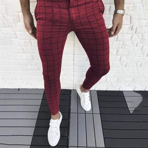 Men's Fashion Stretch Dress Pants Slim Fit Plaid Skinny Long Pants Casual Style Business Golf Dress Pants with Pocket2
