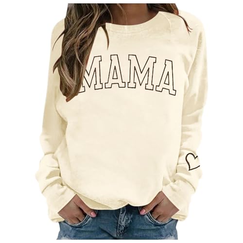 Image of Generisch Women's Crew Neck Jumper with Letter Print, Long Sleeve Knitted Jumper Made of Soft Acrylic Mix, Comfortable Everyday Jumper for Casual Wear and Office, Includes Size Chart, beige, L