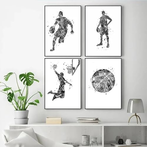 Affiches de basket-ball sur toile sans cadre, lot de 4 peintures murales scandinaves 40x60cm