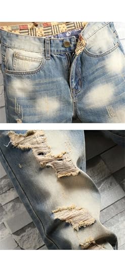 Men Retro Distressed Ripped Slim Jeans Hip-Hop Stretch Straight Motorcycle Denim Trousers2