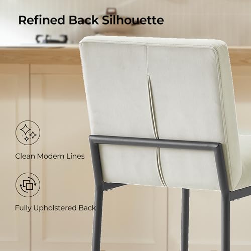 Image of CHITA Modern Bar Stools with Tufted Back Set of 4, 26 inch Counter Height Bar Stool with Metal Legs for Kitchen Island & Dining Room, Ivory Fabric, Black Frame