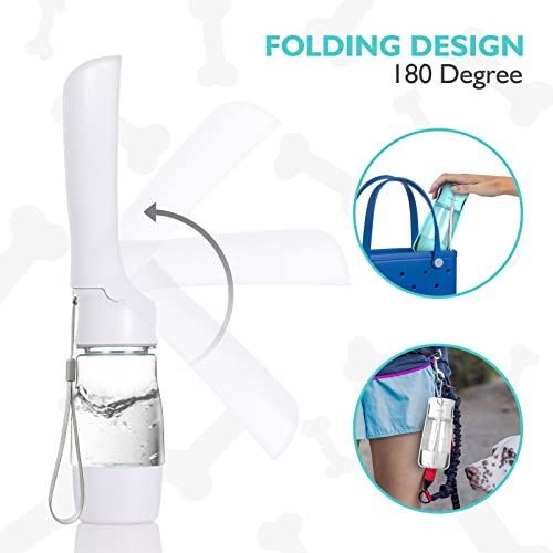 TCDBEST Dog Water Bottle 3 in 1 with Pooper Scooper, Poop Bags, Food Storage Container for Outdoors (White) - Image 3