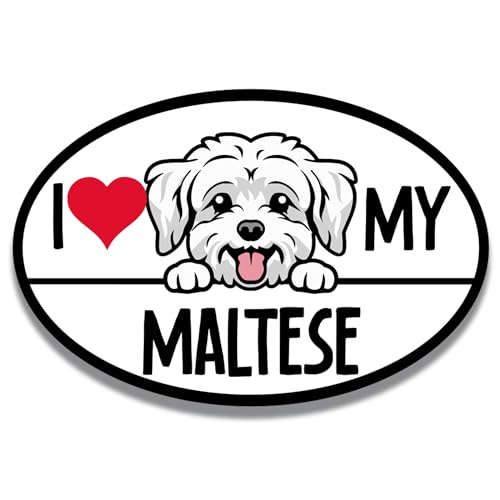 Image of Magnet Me Up I Love My Maltese Dog Breed Car Magnet Decal, 4x6 Inches Oval, Decorative Magnet, Charming and Playful Breed, Cute Peeking Dog Bumper Magnet, Gift for Maltese Dog Lover, Crafted in USA
