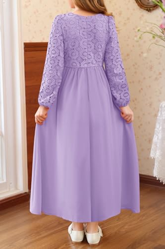 HOSIKA Girls Long Sleeve Maxi Dress Vintage Chiffon A-Line Formal Junior Bridesmaid Dresses for Fall Wedding Party4