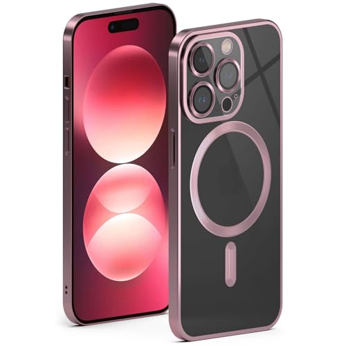 Coque iPhone 14 Pro anti rayure caméra protection MagSafe rose transparente