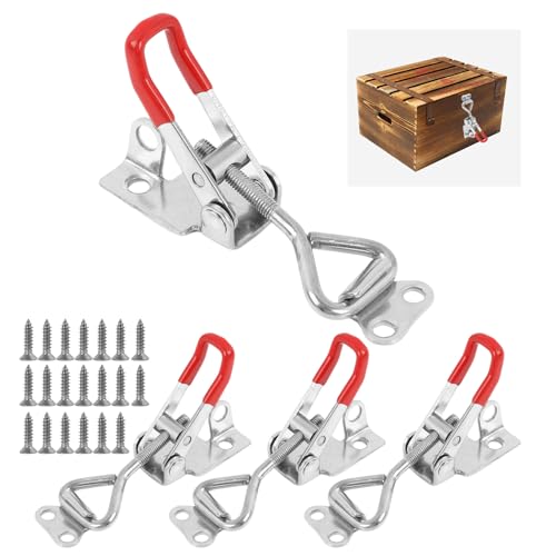 4 PCS 4001 Toggle Latch Clamp with Lock Hole, 304 Stainless Steel Draw Latches with Adjustable Tension, Includes 20 M5 Screws for Toolboxes, Cabinets, Smoker/Freezer Doors