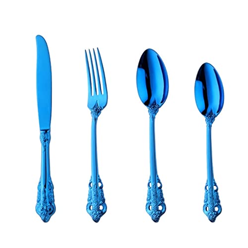 Ménagère Couverts en Acier Inoxydable 4 Pièces : Couteau Fourchette Cuillère Bleus