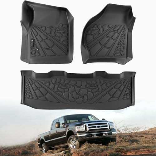 Image of KARPAL Floor Mats for 1999-2007 Ford F250 / F350 / F450 Super Duty Crew Cab Carpet Floor, Custom Fit TPE All Weather Ford F250 Accessories 1st & 2nd Floor Liner