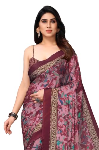 Image of MIRCHI FASHION Women Saree Ethnic Motif Print Chiffon | Breathable Lightweight Plain Weave Sari for Office and Daily Use (Available in 20 Designs)