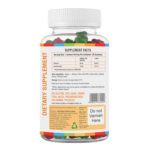 Image of HealthBest Kids Multivitamin Gummies, Orange, Cherry & Strawberry 30 Count Gummies for Men & Women - Increase School Growth Stamina & Energy Antioxidants