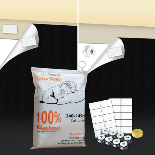Swartlife Tenda Oscurante Con Ventose, 12 Ventose E 20 Adesive In Nano Pu, Oscuranti Per Finestre 240 X 145 Cm Al 100% Per Finestra, Tende Oscuranti P