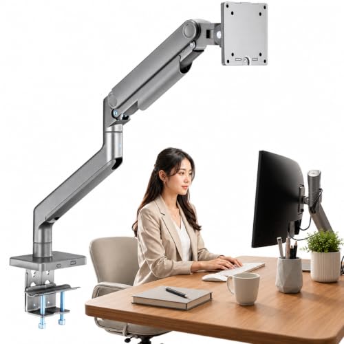 Image of BIJASANI Heavy Duty Single Monitor Arm l 3 Years of Warranty l 20KG Capacity l Gas Spring Dual C-Clamp Desk Mount for 17-49 Inch Ultrawide Screens, Premium Motion Stand,