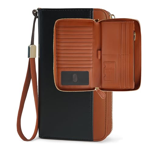 Large Travel Wallet for Women,RFID Zipper Wallet with AirTag Slot,Passport Holder Clutch with Wristlet