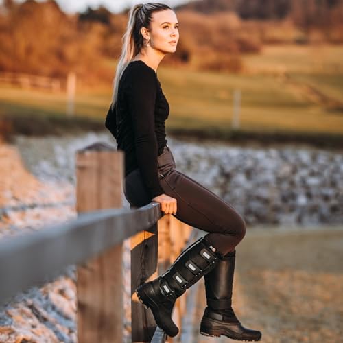 RL24 - Kinder & Damen Thermostiefel Classic schwarz | wasserdichte Winterstiefel | mit Klettverschlüssen für verstellbare Wadenbreite | gefütterte Schneestiefel | Reitstiefel in Größe 41