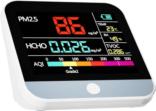 Professional 13 in 1 Air Quality Monitor Indoor PM2.5/PM1/PM10/Temperature/Formaldehyde/Humidity/TVOC and 6AQI with Alert Buzzers Portable & Easy to Use for Home Car Office School Air Quality Tester