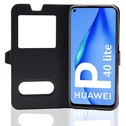 CEKA TECH Etui Coque Housse avec FENETRES pour Huawei P40 Lite (6,4 Pouces) - Plusieurs Couleurs Disponibles (Noir)