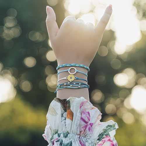 Image of Stackable Sunflower String Bracelets Cute Boho Braided Summer Beach Jewelry