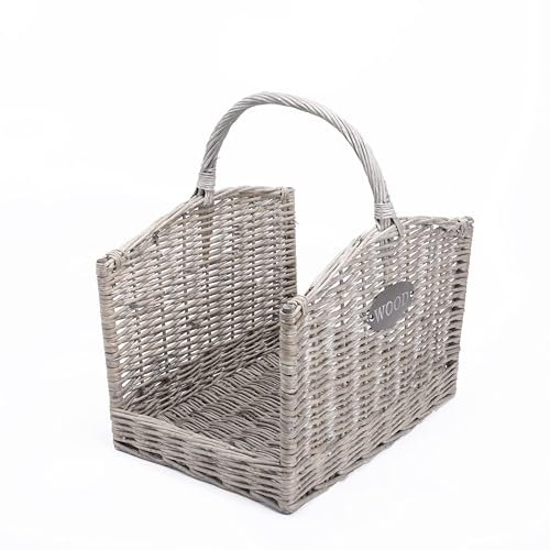 Rustic Shabby Chic Style Grey Natural Wicker Fireside Log Basket Heavy Duty Kindling Wood Basket Home Storage Basket (Medium) Rustic Shabby Chic Style Grey Natural Wicker Fireside Log Basket Heavy Duty Kindling Wood Basket Home Storage Basket (Medium)