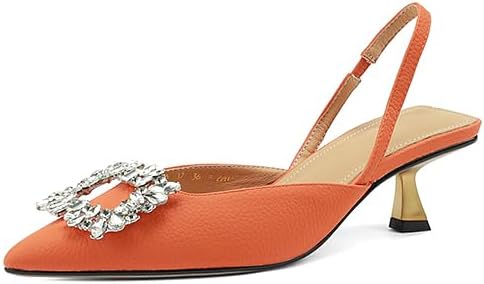 Vertundy Women's Slingback Kitten Heels Pointed Toe Rhinestones Stiletto Pumps