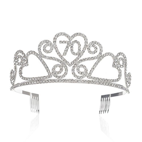 SWEETV Rhinestone Tiara Birthday Crown Princess Party Hat Hair Accessories 15/16/18/21/30/40/50/60/70th Birthday Gift,70th