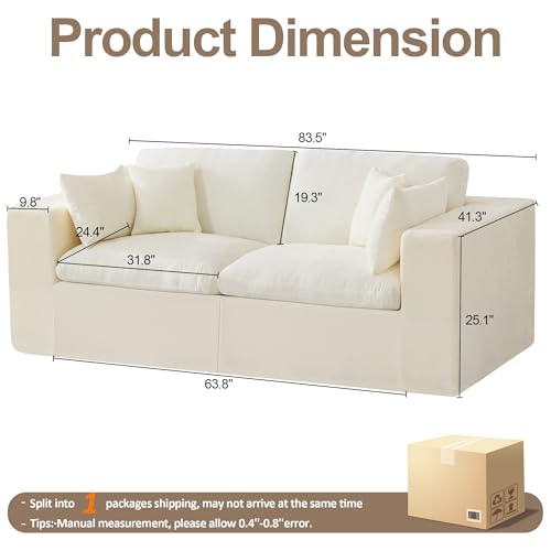 Image of 83''Cloud Boneless Sectional Couch, Modular Sectional Sofa Deep Seat, Upholstered Convertible Comfy Loveseat Chenille Memory Foam Sofa Couches for Living Room, Beige