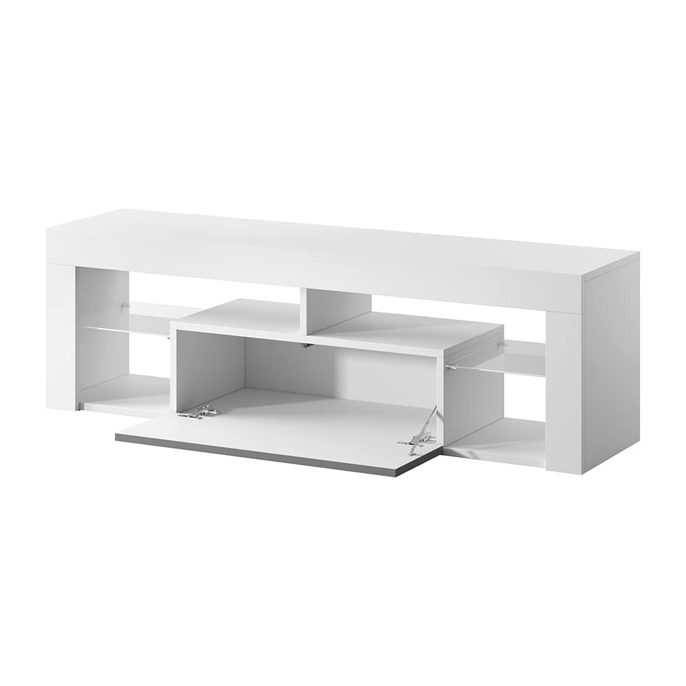 Selsey Bianko - Meuble TV/Banc TV 140 cm (Blanc/Gris)