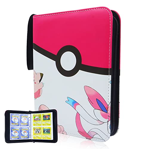 Card Binder for Pokemon Cards, Geburun 4-Pocket Portable 400+ Card Collector Album Holder Book with 51 Removable Sleeves, Trading Card Binder Display Storage Carrying Case (Pink)