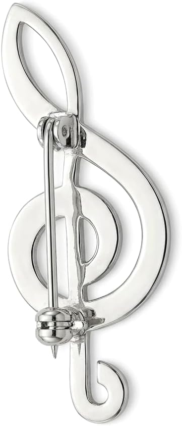 Alexander Castle 925 Sterling Silver Treble Clef Brooch for Women - 45mm x 18mm Silver Brooch Pin with Jewelry Gift Box