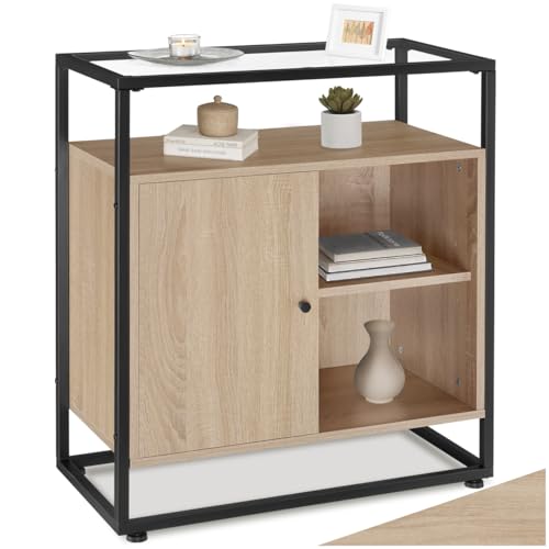 tectake® Mesa Auxiliar con Armario Magnético y Estantes, Recibidores de Entrada, Estanteria Baño, Mueble Baño, Mueble Recibidor, Aparador - 70 x 38 x 80,5 cm Madera Industrial Clara, Roble Sonoma