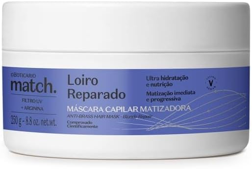 O BOTICARIO - Linha Match (Loiro Reparado) - Mascara Capilar Matizadora 250 Gr - (Match (Blond Repair) Collection - Hair Mask Net 8.8 Oz)