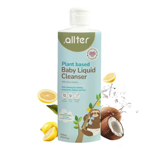 .allter Plant Based Baby Liquid Cleanser for Bottles, Nipples, Toys & Utensils, With Coconut Cleansers & Natural Citrus Extracts | Residue-Free, Toxin-Free, Antibacterial Germ Protection | 500ml