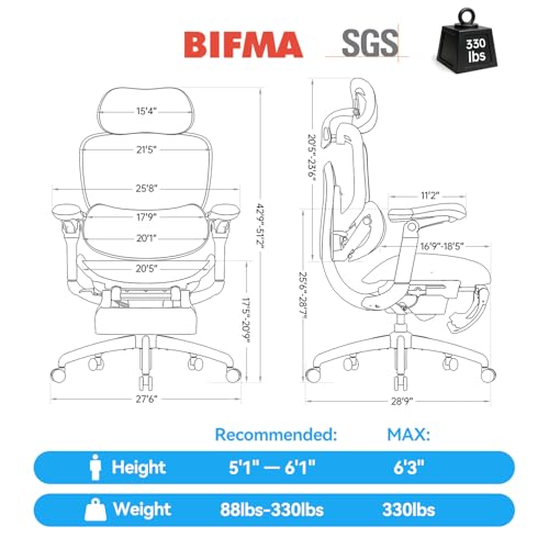 Image of SIHOO Doro C300 Pro V2 Ergonomic Office Chair with Footrest & Full-Body Adaptive Support, 8D Armrests & Breathable Mesh, Comfy High Back Desk Chair for Long Hours, 135 Recline,2 Packs, Jet Black
