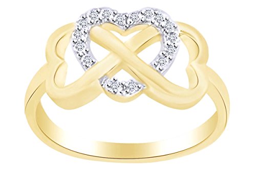 AFFY Round Shape White Cubic Zirconia Women's Heart Infinity Ring in 14k Yellow Gold Over Sterling Silver Ring Size-10