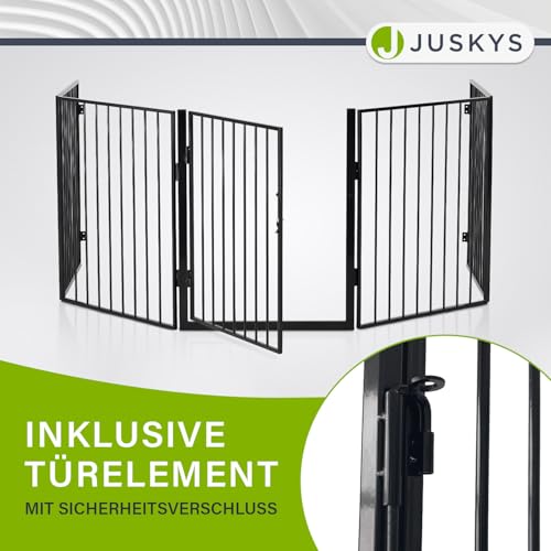 Juskys Metall Kaminschutzgitter 300 x 76 cm klappbar - Schutzgitter für Tiere - 5 Elemente inkl. Tür - Laufgitter Absperrgitter