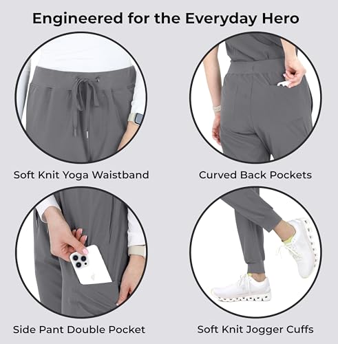 Image of READY SET SCRUBS - Scrub Pants for Women - 2 Pack - Cargo Jogger Pants Set with 8 Pockets - Yoga Waistband - Soft & Stretchy