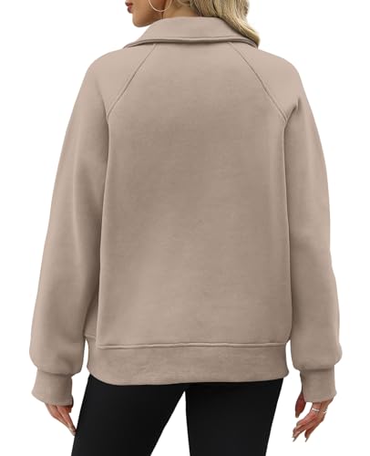 Ofeefan Half Zip Oversized Sweatshirts For Women Casual Fall Outfits Tunic Quarter Zip Pullover Crewneck Sweaters Hoodies Winter Clothes 2024 Coffee Grey Xxl thumb #4