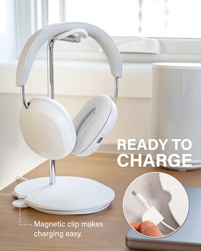 Image of Sanus Sonos Ace Headphones Stand - Premium Stand w /Silicone Cradle Prevents Creasing & Built-in Cable Management w /Magnetic Clip for Fast Charging - Tool-Free Setup - White Sonos Headphones Holder