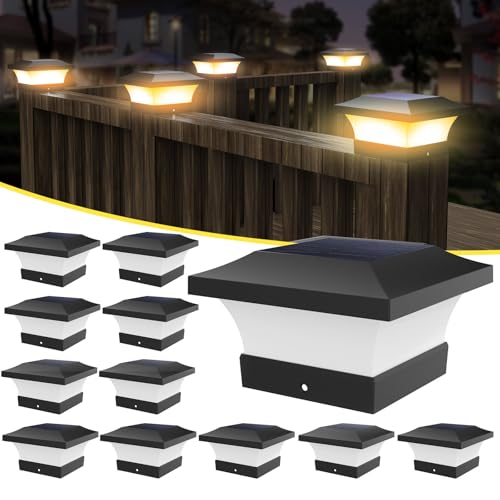 T-SUN 4X4 Solar Post Cap Lights Outdoor Waterproof, Black 12 Pack