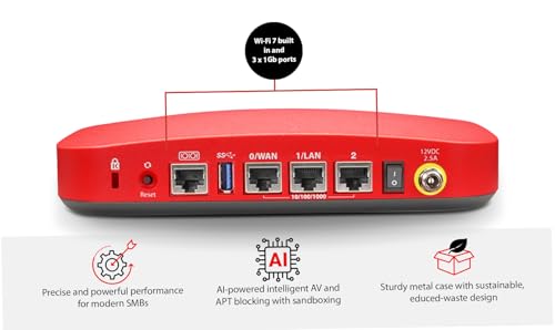 Image of WatchGuard Firebox T115-W with 3 Year Basic Security Suite - Wi-Fi 7 Tabletop Firewall, 3X 1Gb Ports, Silent Fanless Security for Small Offices (WGT116033)