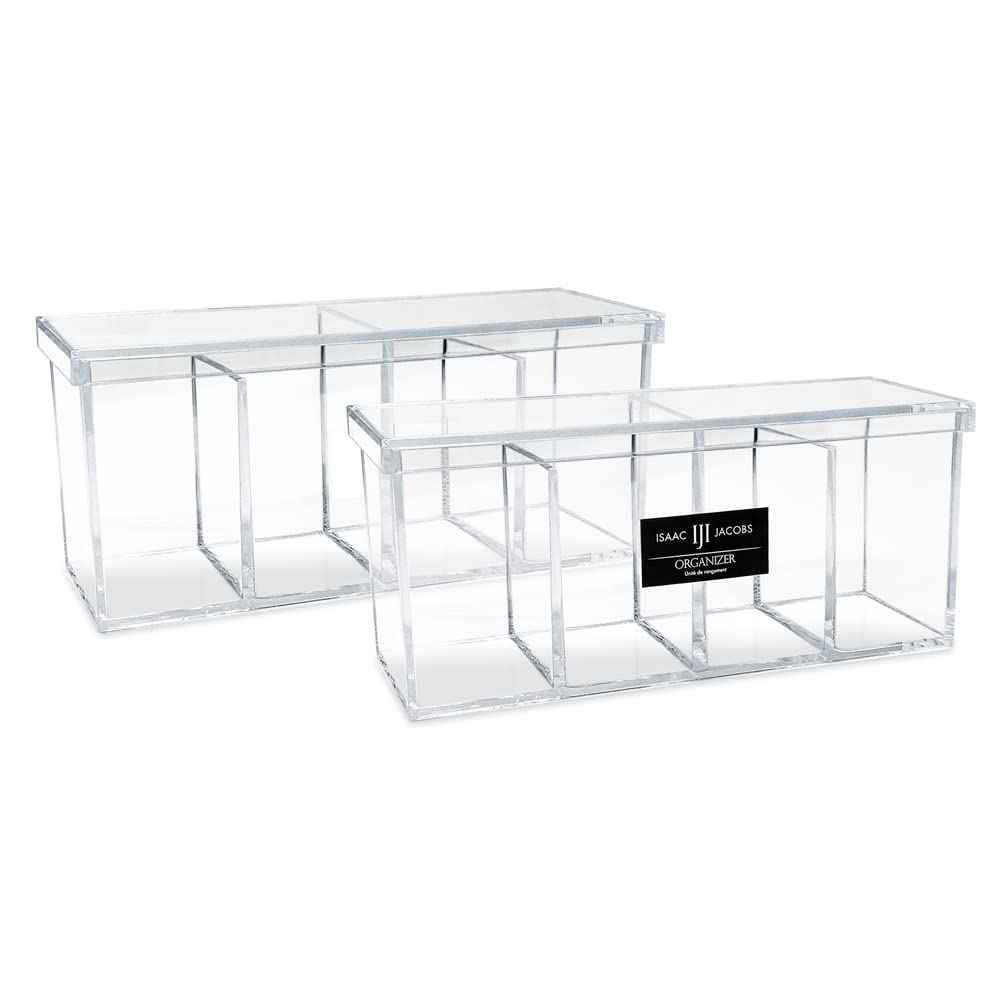 Isaac Jacobs Lot de 2 organiseurs en acrylique transparent avec couvercle (22,9 cm (L) x 7,6 cm (l) x 10,2 cm (H) ), support pour pinceaux de maquillage, plateau sectionnel, solution de rangement