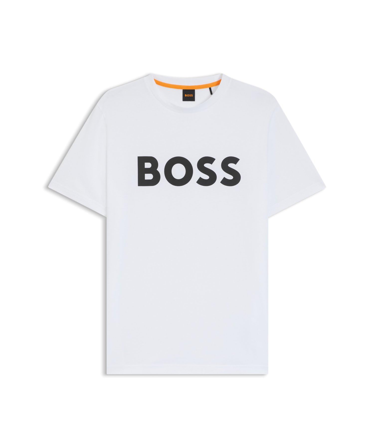 BOSS Thinking 1 t-shirt męski z bawełnianego dżerseju z gumowanym nadrukiem logo, White100, XL