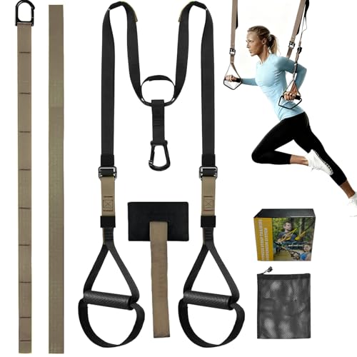 EIGFOH Correas de Entrenamiento en Suspensión, Kit Completo para Ejercicios de Fuerza, Entrenamiento en Casa, Negro y Verde (Verde militar, E3)