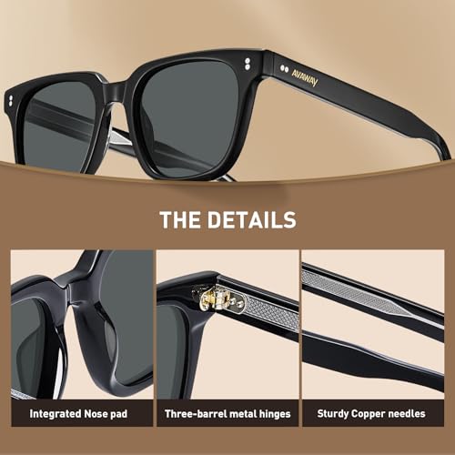 AVAWAY Polarised Mens Sunglasses Womens Square Acetate Frame Vintage UV400 Protection Unisex Eyewear with Leather Cases for Driving Fishing Sport - Image 5