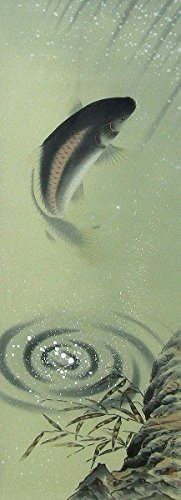 Amazon.co.jp: 足利蕉峰『滝登り鯉』日本画 掛け軸 魚 動物 端午
