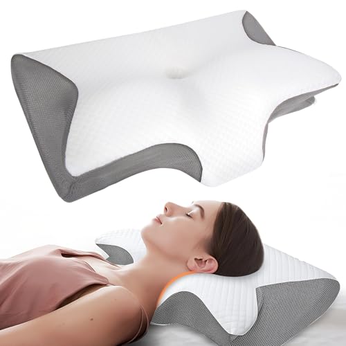 Curosleep Kissen Ergonomisches Orthopädisches Kissen Mit konturierter Unterstützung für Seiten Rücken und Bauch Ergonomisches Kissen mit Schaumbildung im Nacken und bei Nackenschmerzen (Grauf)