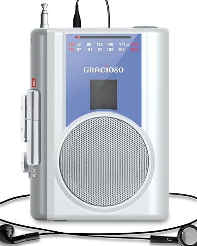Gracioso Protable Cassette Recorder Player: AM FM Compact Cassette Tape Player with Big Speaker & Earphone Jack, Build in Microphone,Cassette Player Powered by DC or AA Battery