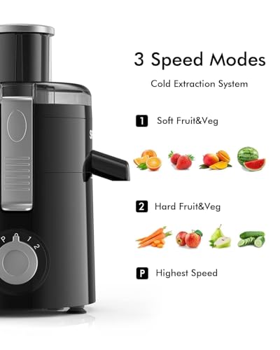 Compact Centrifugal Juicer Machine - 3 Speeds, Easy to Clean, Non-BPA, Black