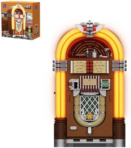 PANTASY Retro Jukebox Building Kit with Coin & Sound Function, Mechanical Music Box Model with Acrylic Records, Recording Studio & Minifigure, Collectible Construction Toy Gift for Adults and Teens